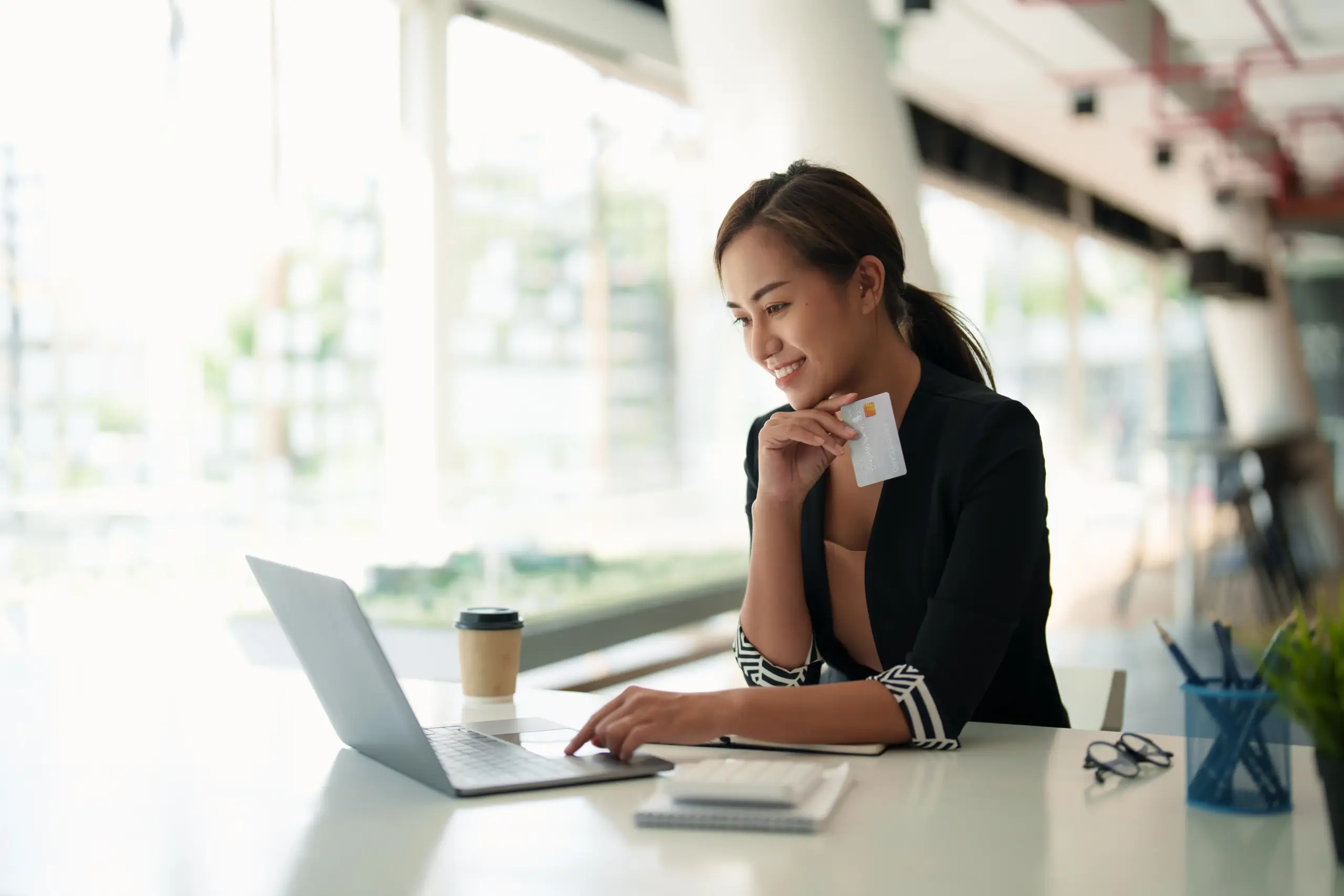 Woman banking at home