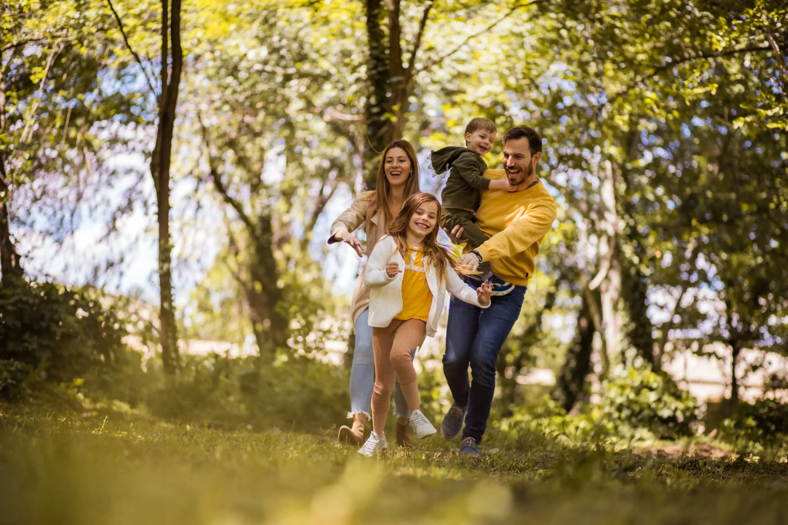 Family having fun in field