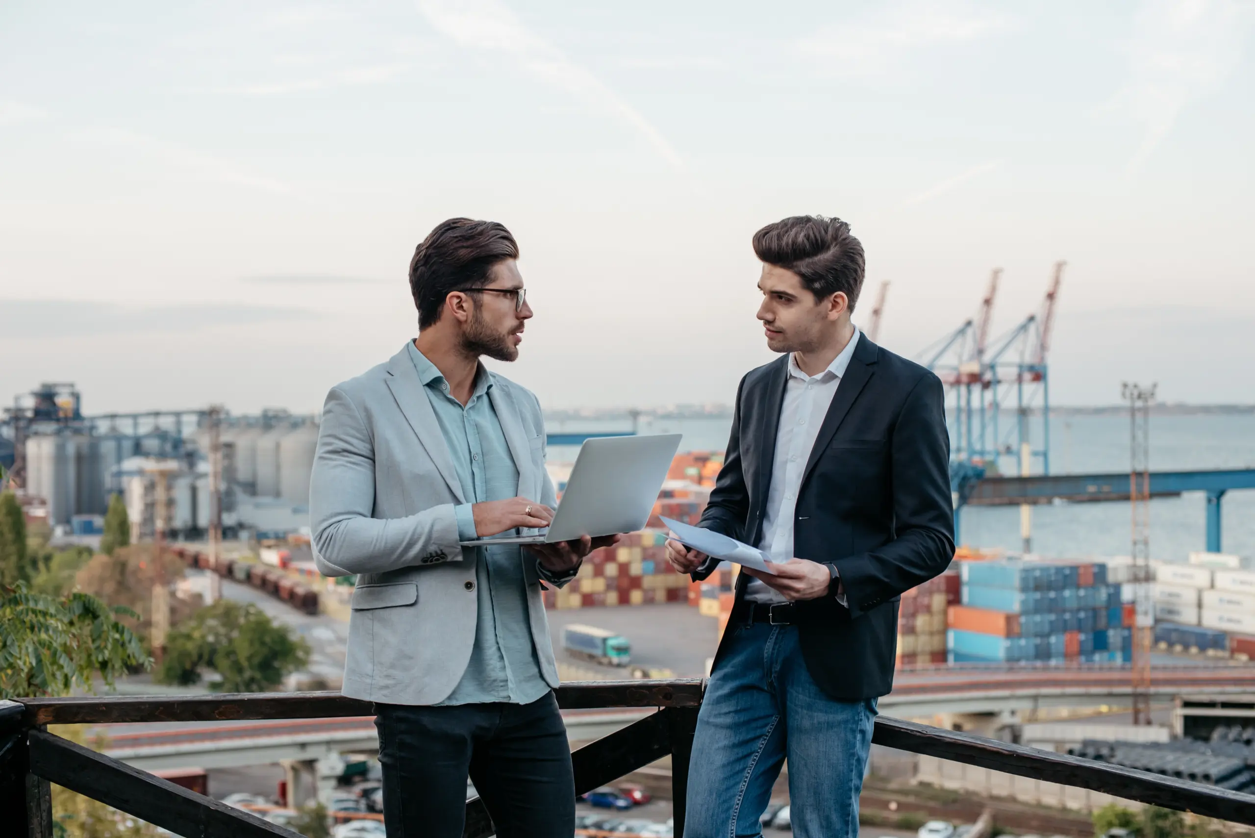 Businessmen at a port